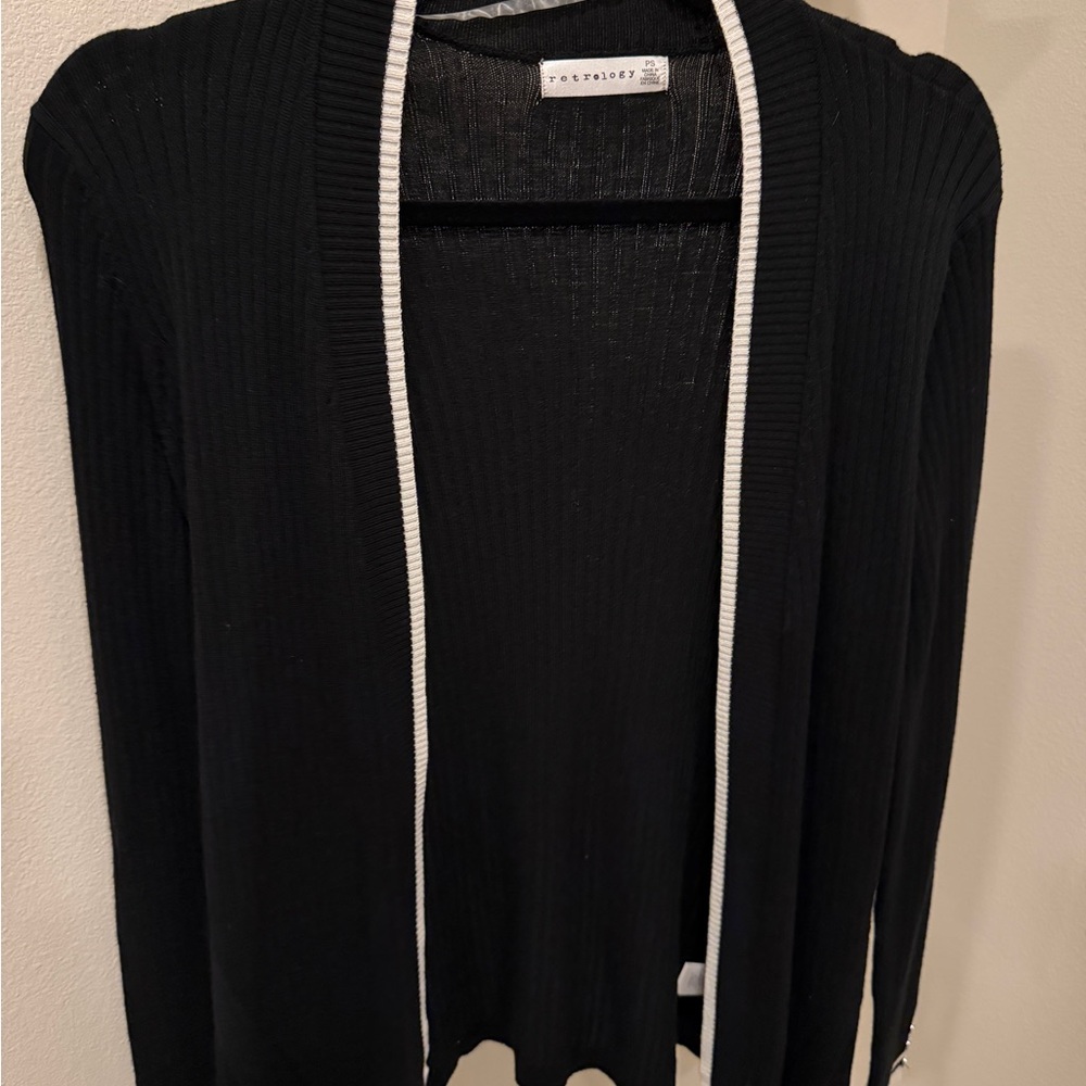 Black Cardigan with White Detail